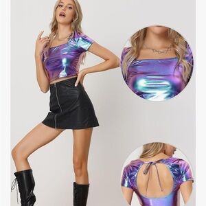 Women’s Metallic Crop Top with Cut Out Detail